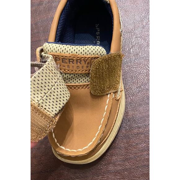 Sperry Top-Sider Kids Boat Shoes Tan Leather 9M Youth Slip-On Hook & Loop - Picture 4 of 6